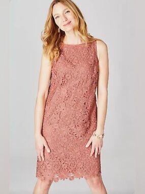 NWT J.Jill lace crochet overlay sleeveless dress in rose, size MP